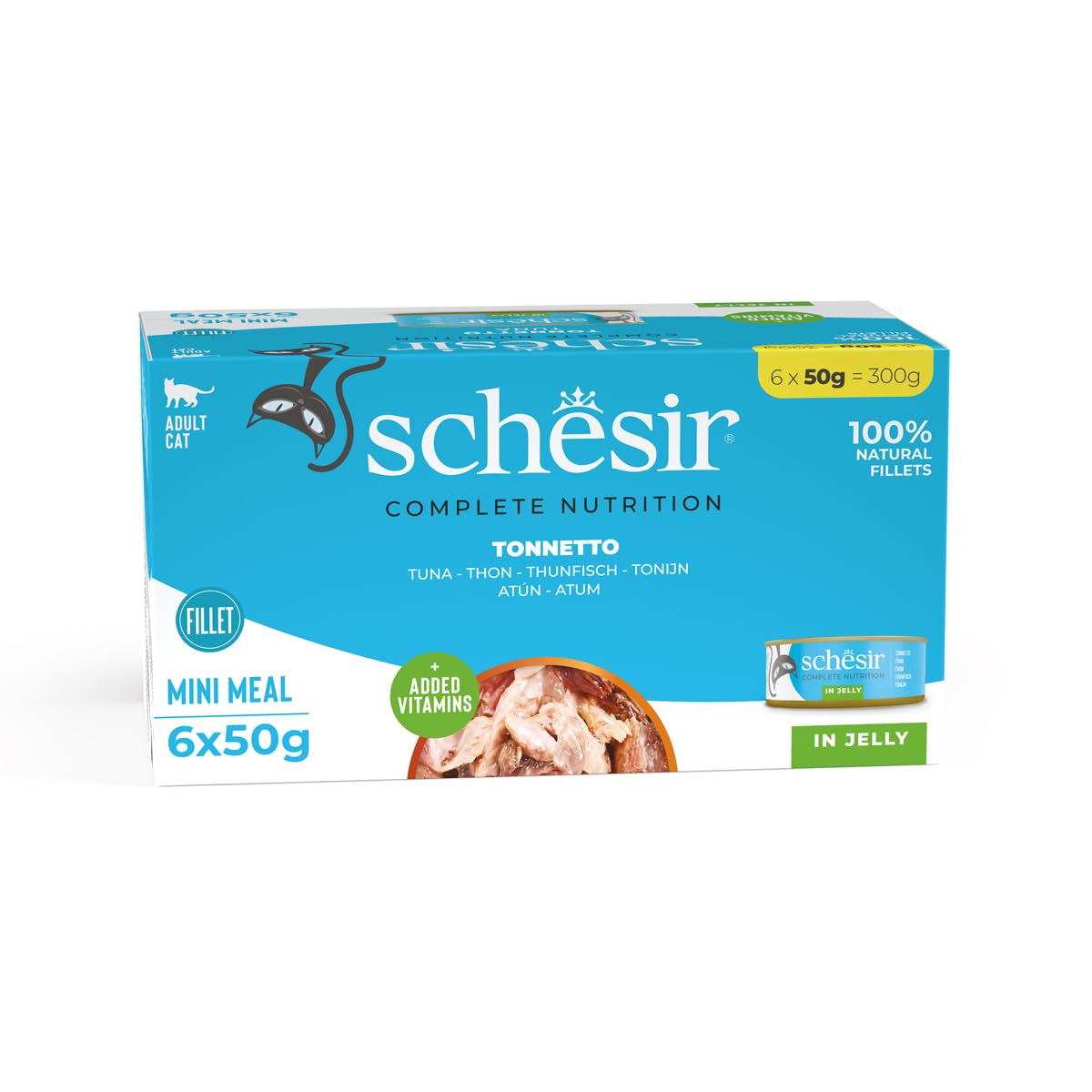 Schesir, Thon en gelée, Nourriture Humide pour Chats en gelée, 8 x 6 boîtes de 50 g