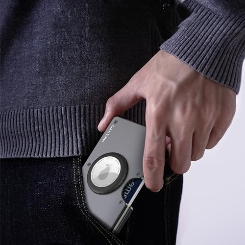 Image of Minimalist Aluminum Wallet for Men, Slim Front Pocket Metal Credit Card Holder with Money Clip, Small RFID Blocking, MF04-Gun Grey-AirTag, One Size, Minimalist