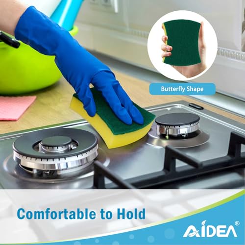 Image of AIDEA Sponges Kitchen, 24 Pack Heavy Duty Dish Sponge, Cleaning Dish Scrubber Sponge for Home and Kitchen, Stink-Free Cleaning Supplies for Pots, Pans