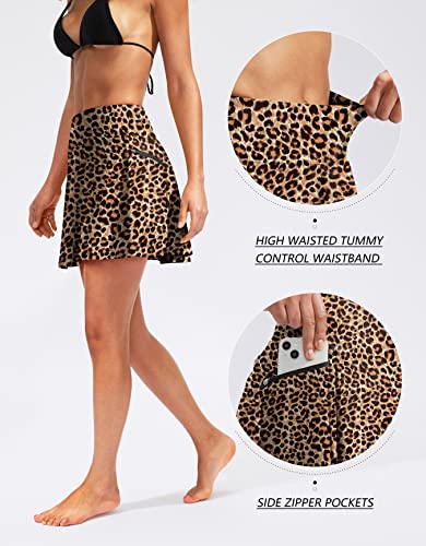 Image of Kayrth Women's High Waisted Swim Skirt with Zipper Pockets Tummy Control Bathing Suit Swimsuit Tankini Bottoms