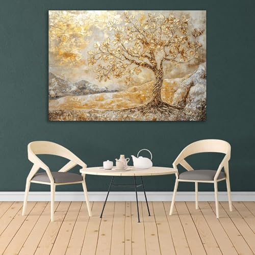 Tableau decoration grand format abstrait dore DunPei Arbre de vie - 2