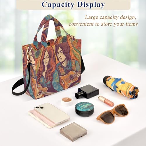 Shoulder Handbags for Women Hippie Lovers Print, Corduroy Tote Bag Large Capacity Small Size4