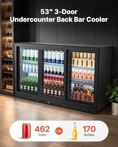 Image of VEVOR Back Bar Cooler, 11.4 Cu.Ft Commercial Beverage Refrigerator, 3 Sliding Glass Doors, Fan Cooling Under Counter Beer Fridge w /LED Lighting, Shelves, Low-E Glass Display for Drinks, Bar, Store