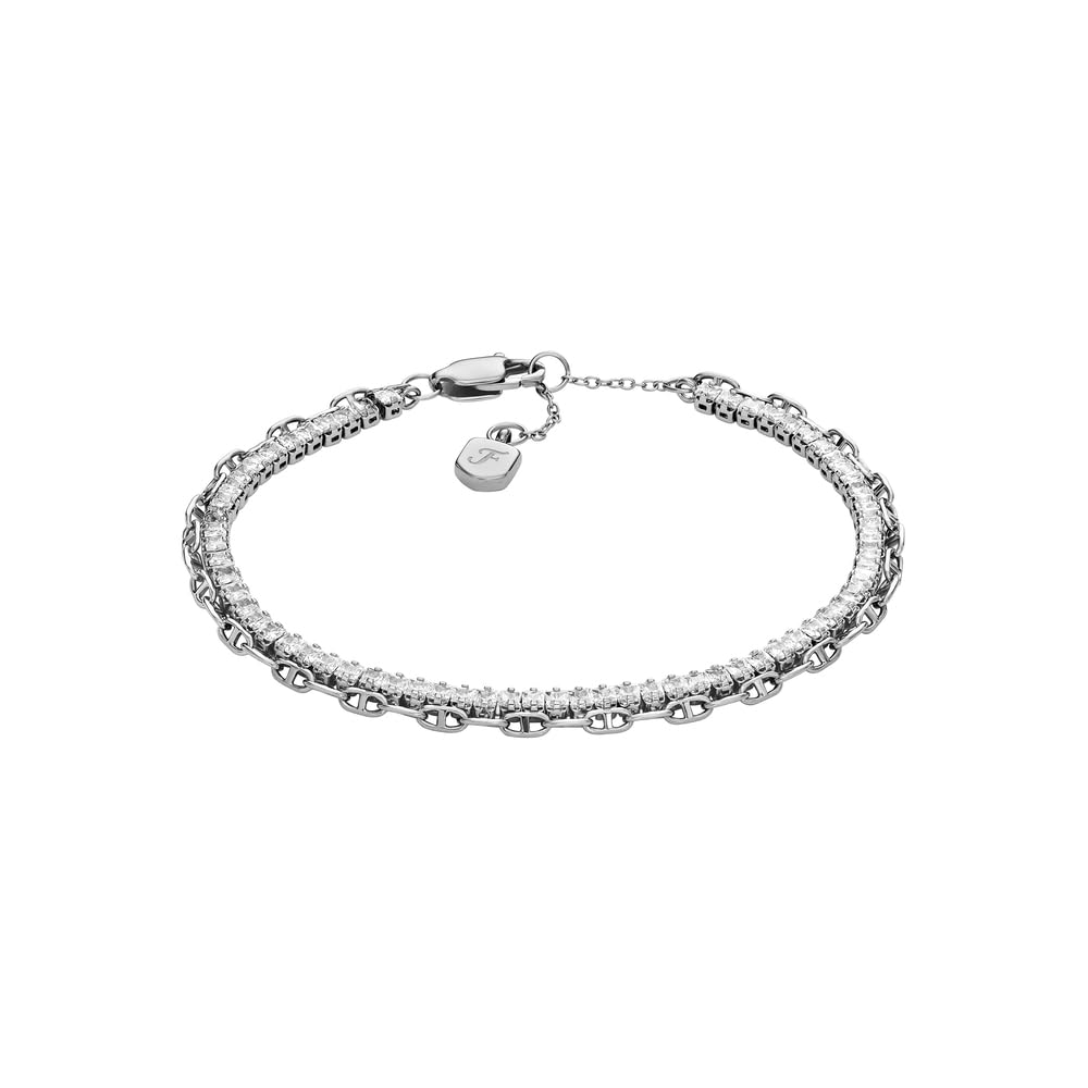 Fossil Women's Stainless Steel Silver Clear Stone Double Bracelet - J49368 Ja7273040