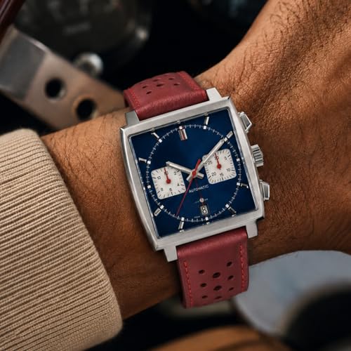 Image of Bandini Mens Leather Watch Band Strap, Vented, Racer, GT Rally, Stainless Steel Buckle, 10 Colors - 18mm, 20mm, 22mm, 24mm (Many sizes also come in Extra Long XL)