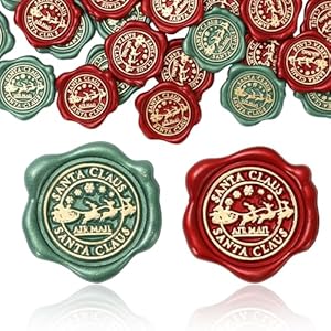 whaline 50pcs christmas wax seal stickers santa claus reindeer envelope seal stickers green red gold 3d self adhesive embossed decals for xmas greeting invitation card gift