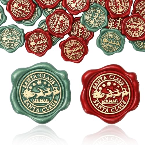 whaline 50pcs christmas wax seal stickers santa claus reindeer envelope seal stickers green red gold 3d self adhesive embossed decals for xmas greeting invitation card gift
