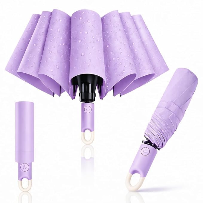 Image of UV Reversible Umbrella with Novelty Carabiner Handle, Travel-Friendly Umbrellas for Sun & Rain Protection, Windproof Compact, Automatic Open /Close, 8 Dual Ribs, Portable Umbrella for Men and Women