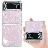 CEOKOK for Samsung Galaxy Z Flip 4 Glitter Case Cute Clear with Design Bling Conch Shiny Reflective Pink Sparkle Protective Aesthetic Phone Cover for Women Girls Sturdy for Z Flip 4 (Pink Shell)