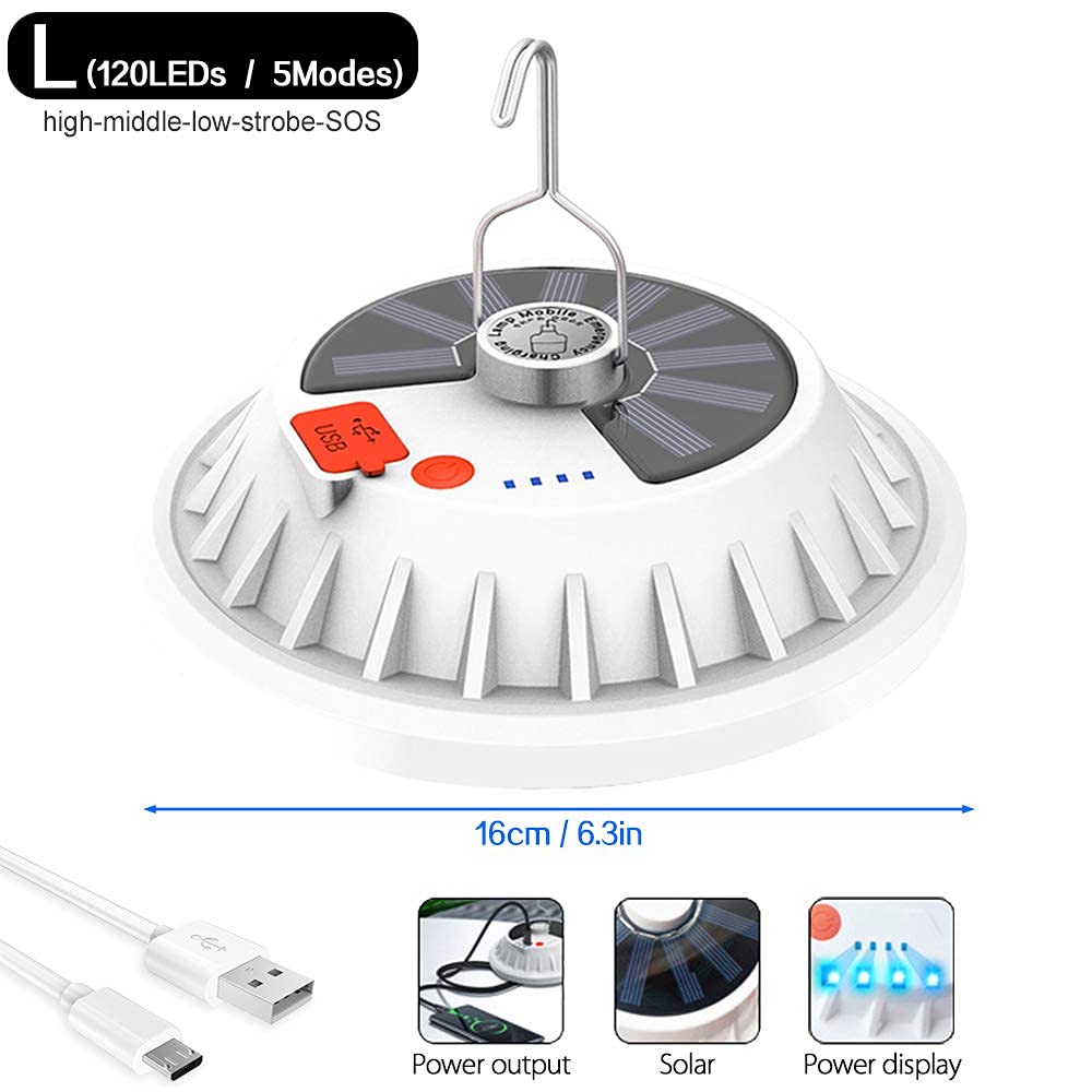 Luci da campeggio ricaricabili con telecomando per tende da esterno Lampada per lanterna solare 5 modalità, Lampada LED ultra luminosa Illuminazione impermeabile per tende, campeggio zaino in spalla