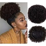 Synthetic Afro Puff Drawstring Bun Ponytail Short Kinky Curly Hair Bun Extension Hairpieces Updo Hair Extensions with Two Clips (Dark Brown-4#)