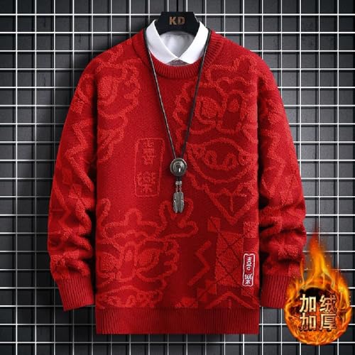 Chinese New Year red sweater men's autumn and winter thickening round neck fashion top2