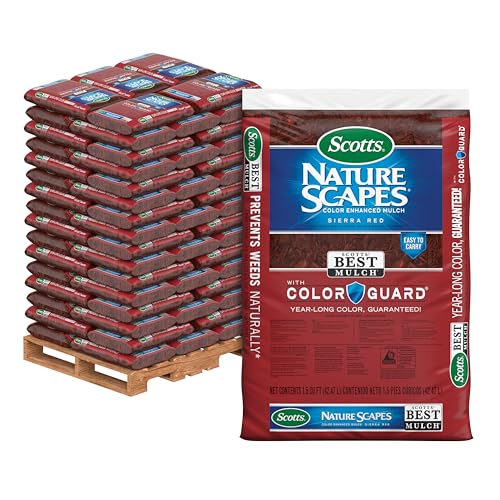 Scotts Nature Scapes Color Enhanced Mulch Sierra Red - Wood Shredded and Bagged, Red Mulch for Landscaping, Bulk Pallet, 1.5 cu. ft. (80-Bag Pallet)