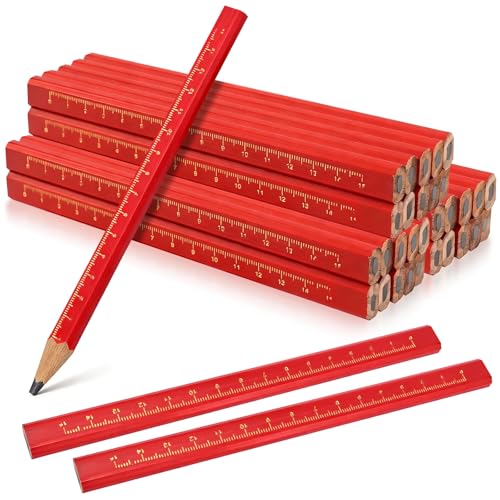 WYOMER 30 Pcs Carpenter Pencils - Octagonal Hard Black Woodworking Pencils, Heavy Duty Construction with 15cm Scale for Wood, Brick, Concrete Marking