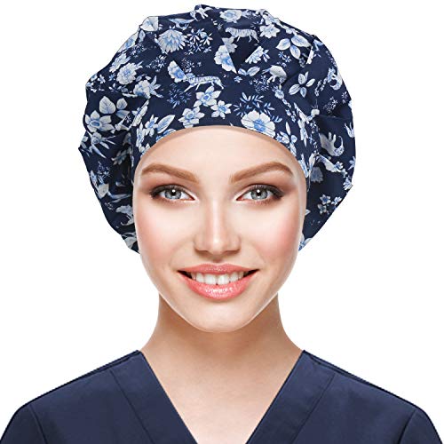 Image of ABAMERICA Bouffant Caps with Button and Sweatband, Adjustable Scrub Caps for Women Men, One Size Multi Color