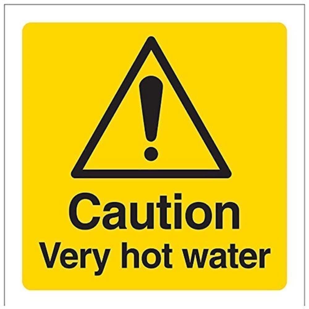 VSafety Caution Very Hot Water Sign - Square - 100mm x 100mm - Self Adhesive Vinyl
