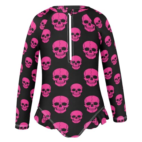 Skull Girls Long Sleeve Rashguard Swimsuit UV Protection One-Piece Swimwear Bathing Suit B04044062