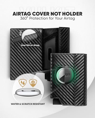 VULKIT Mens Wallet RFID Blocking with Airtag Cover, Pop-Up Credit Card Ejector, ID Window and Coin Pocket, Magnetic Closure, Gift Box Packed, Carbon Black3