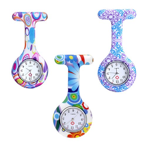 Uhren Krankenschwesteruhr Set Pulsuhr FOB Uhr Pflegeruhr Ansteckuhr Silikon Hülle Schwesternuhr Damenuhr Brosche Taschenuhr Analoge Quarzuhr (3