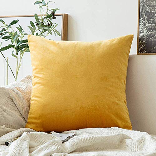 Image of Khooti Velvet Cushion Cover Pack of 1-8 inch x 8 inch / 20 x 20 cm - Orange Yellow - Soft Pillow Covers Cushion Case for Sofa Bedroom Livingroom Chair Car, Cushion Cover