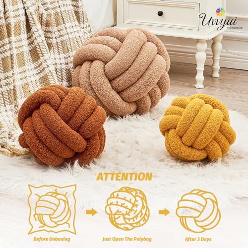 Image of Uvvyui Knot Pillow Ball, Soft Home Decorative Pillows, Round Throw Pillow, Handmade Knotted Plush Pillow, Round Boucle Pillow Cushion (8.6 Inches Dark Yellow)