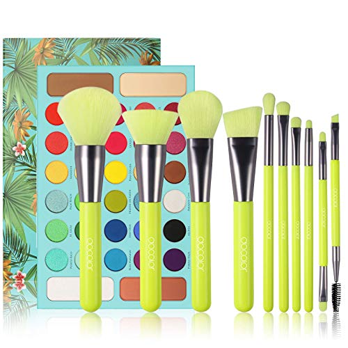 Docolor Makeup Brushes 10 Piece Makeup Brushes Set + 34 Colors Tropical Eeyshadow Palette Pigmented Matte Shimmer Metallic Blendable Soft Cream Powder Makeup Eye Shadow Palettes for Christmas Gift