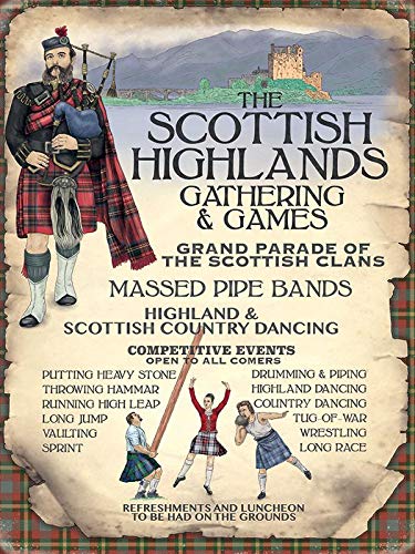 Wallors Metal Signs Vintage Funny Plaques Poster for Indoor Man Cave Home Scotland Scottish Highlands Gatherings & Games Tin Sign 8" x 12" Wall Decor