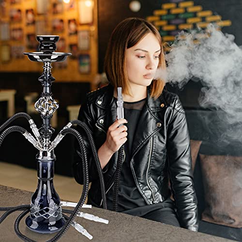 22" Hookah Komplettset - 2 Schlauch Premium Hookah Shisha Set mit Glasvase, Keramikschale und Kohlezange Aschenbecher (Schwarz) – Bild 5