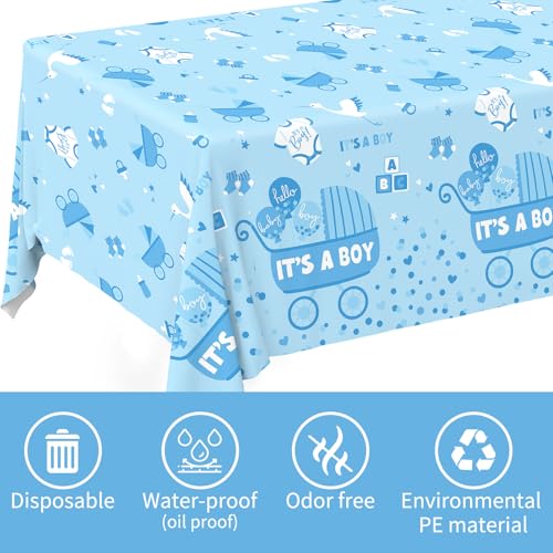 Image of Gatherfun Baby Boy Shower Party Supplies: 2-Pack It's A Boy Decorations,Disposable Plastic Tablecloth, Ideal Table Cover for Baby Shower Decorations Boy