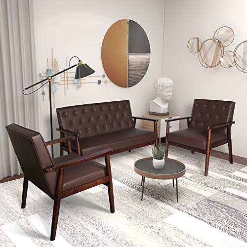 JIASTING MidCentury Modern Faux Leather Loveseat Sofa and Accent Chair