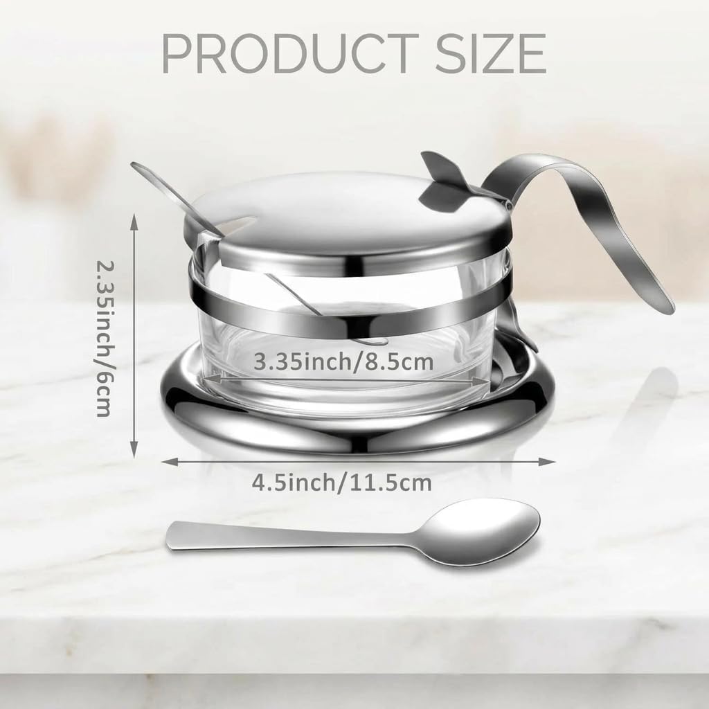 Stainless Steel Salt Cellar with Spoon, Spice Storage Jar for Countertop