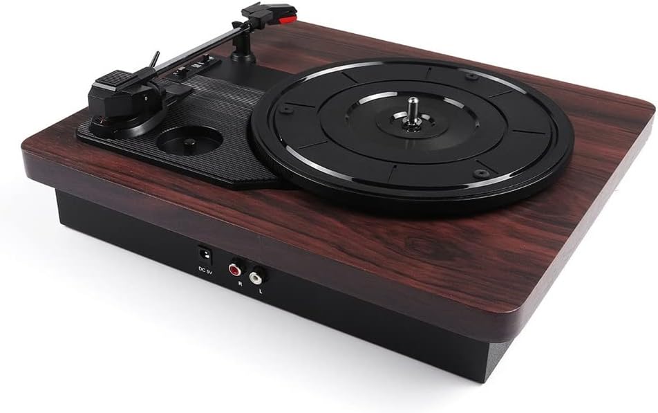 33 45 78 RPM LP Record Player Antique Gramophone Turntable Disc Vinyl Audio RCA R/L 3.5mm Output Out USB DC 5V Wood Color
