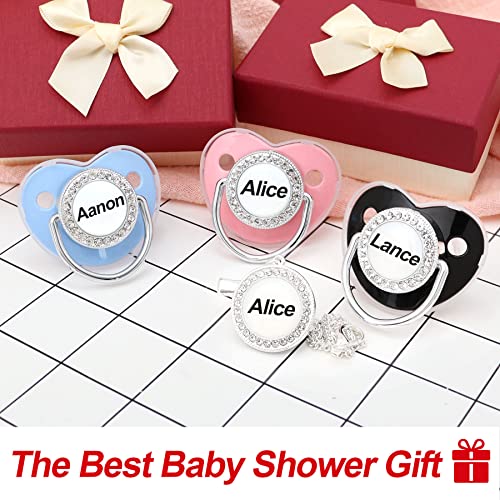Customized Pacifier And Pacifier Clip With Name, Bling Personalized Pacifier Clip Set With Gift Box, Glitter Crystal Luxurious Dummy Ideal Gift For Boy Baby Shower Newborn Photography(Blue) #TOP4