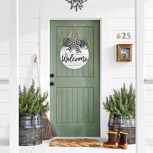 3D Welcome Wreaths for Front Door White Horizontal Concave Stripes Wooden Farmhouse Welcome Sign for Home Wall Decor