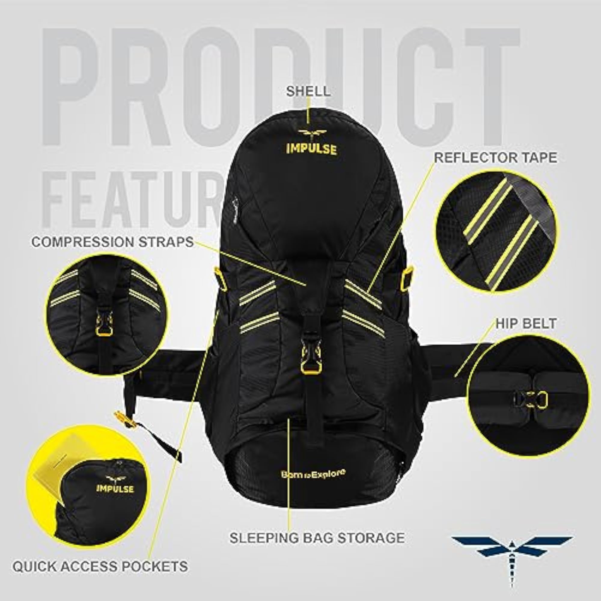 Men's 60L Travel Rucksack Backpack, Hiking & Camping