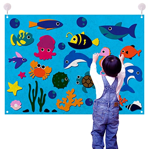 INFUNLY Ocean Felt Board Story Set 30pcs Sea Animal Flannel Felt Board Shark Octopus Figure Play Set Felt Board for Classroom Birthday Gift Early Learning Interactive Play Kits