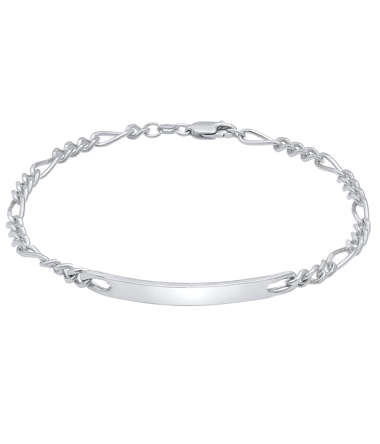Kuzzoi Pulsera de identificación de Plata para Hombre, Hecha a Mano Figaro (4 mm) de Plata de Ley 925 Maciza Pulida, Pulsera para Hombre con Placa grabada y mosquetón
