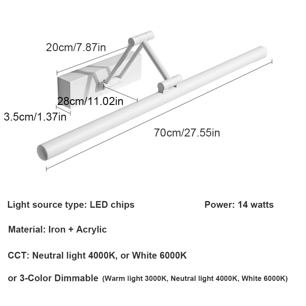 Lampada Specchio LED Minimalista, Applique Bagno Lineare Regolabile Luce per Specchio Braccio Estensibile per Illuminazione Quadri(Black(4000K),70cm/27.55in)
