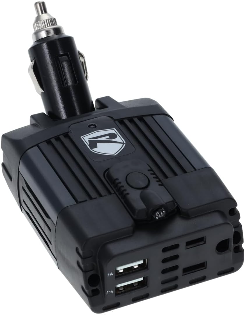 Premier Mobile 120W Swivel Power Inverter, 12V DC to AC Converter with Dual USB Ports, Black