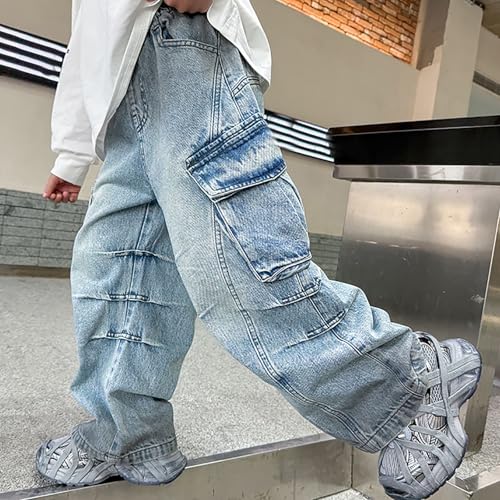 Baby Boys' Jeans Pants Low Waisted Stylish Baggy Pants Vintage Streetwear Solid Classic Sweatpants with Pockets2