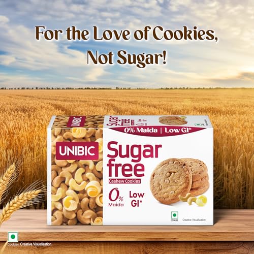 Image of Unibic Sugar Free Cashew Cookies 202.5g I Low GI No Maida I Sugar-Free Snack I Healthy Cookies (weight may vary) (Pack of 3)