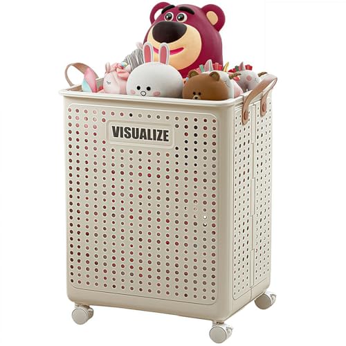 AACV 収納バスケット 多用途 お菓子 ぬいぐるみ 衣類 折りたたみ可能 省スペース 安定性が高い 圧力に強く変形しにくい 耐久性がある キャスター付き 移動が簡単 レザーハンドル 可視化デザイン 家庭の整理整頓 小物 軽量 簡単操作 日常使いに最適 (