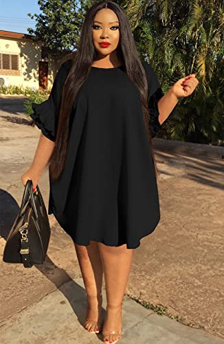 Ekaliy Women's Casual Vintage Ruffle Sleeve Loose Party Midi Plus Size Dress Casual Summer3