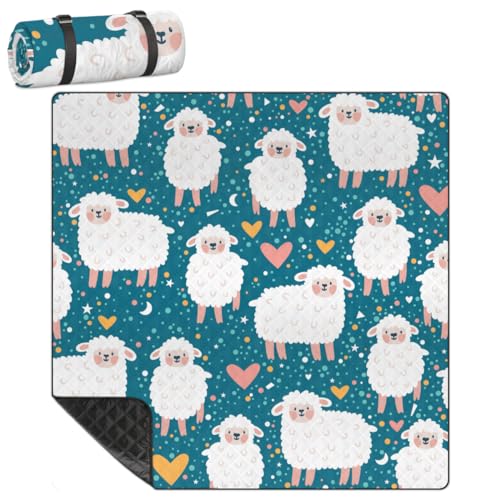 Shimoshe Extra Large Picnic Blankets 79”x 79”, Lovely Polka Dot Lamb Waterproof Foldable Picnic Mat with Straps Portable Beach Blanket for Camping Park Grass Beach Indoor