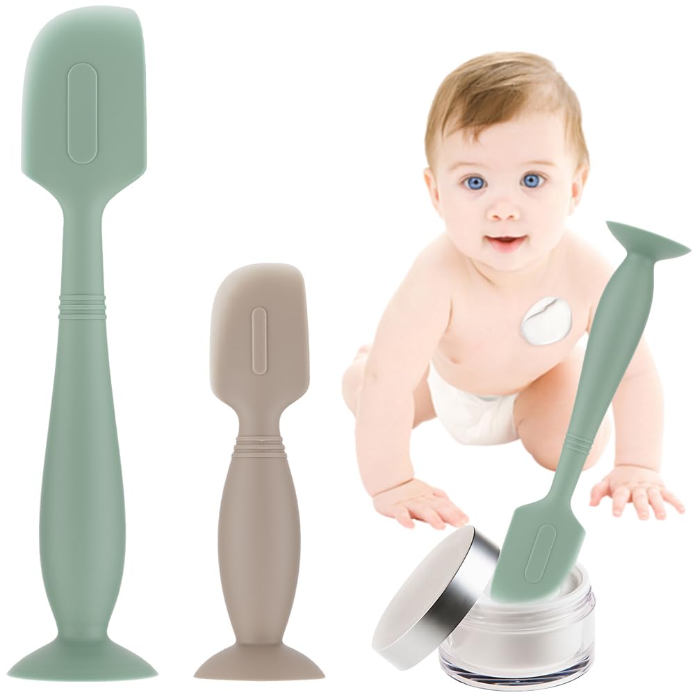 2Pack Baby Diaper Cream Spatula,Soft Silicone Diaper Cream Applicator,Butt Paste Spatula Diaper Cream Brush for Newborn Baby, 1xLarge Size 1xSmall Size(Green/Khaki)