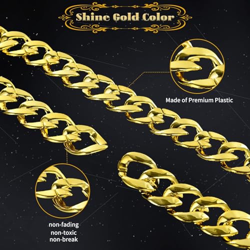PinCute 2 Pack Big Chunky Gold Chain for Men: Fake Plastic Gold Chain Necklace, 80s 90s Punk Style Hip Hop Chain Necklace for Costume Jewelry Rapper2