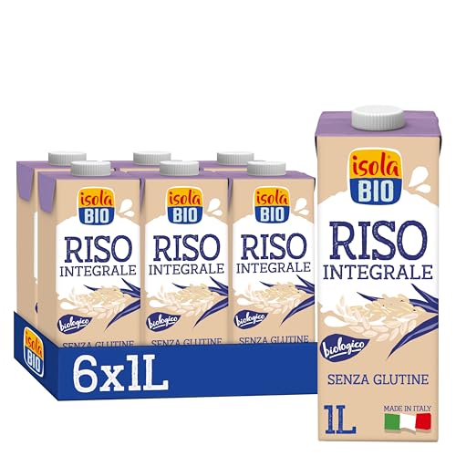 ISOLA BIO Bevanda di Riso Integrale Biologica, Senza Zuccheri Aggiunti, 100% Ingredienti Naturali, Senza Glutine, a Basso Contenuto di Grassi, per Vegetariani e Vegani, 6 Confezioni da 1 Litro