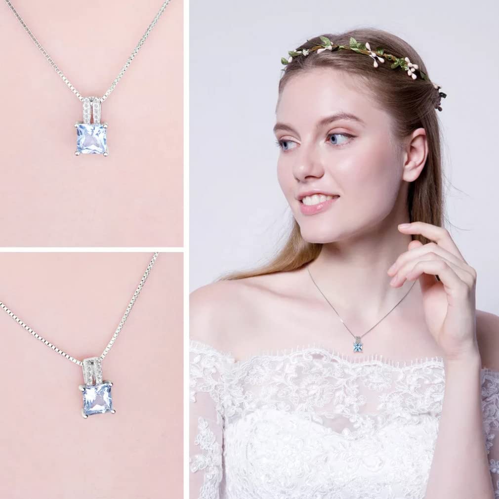 Collana con Ciondolo in Argento Sterling 925 con Topazio Azzurro con Taglio da 1,2 ct per Donna, Regalo di Anniversario di Matrimonio, Senza Catena