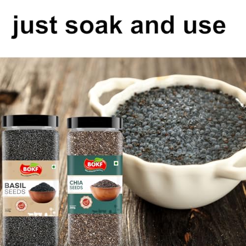 Image of BOKF Basil Seeds (Sabja) + Chia Seeds Combo Pack | Natural & Raw Superfoods | Rich in Fiber, Omega-3 & Protein | Ideal for Weight Management, Detox Drinks & Healthy Recipes.