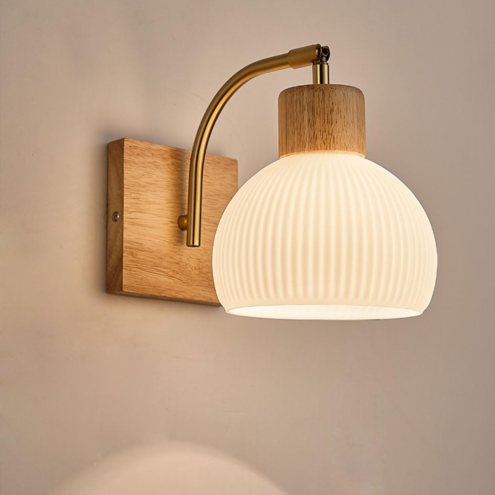 XYBZJP E26 Screw Indoor Wall Sconce, Nordic Pastoral Style Glass Wood Wall Lamp, Hard Wiring Connection Wall Light, Living Room Staircase Corridor Decorative Lighting Fixtures